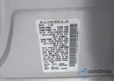 2009 Nissan Murano Le from USA, damaged, VIN JN8AZ18W09W115995